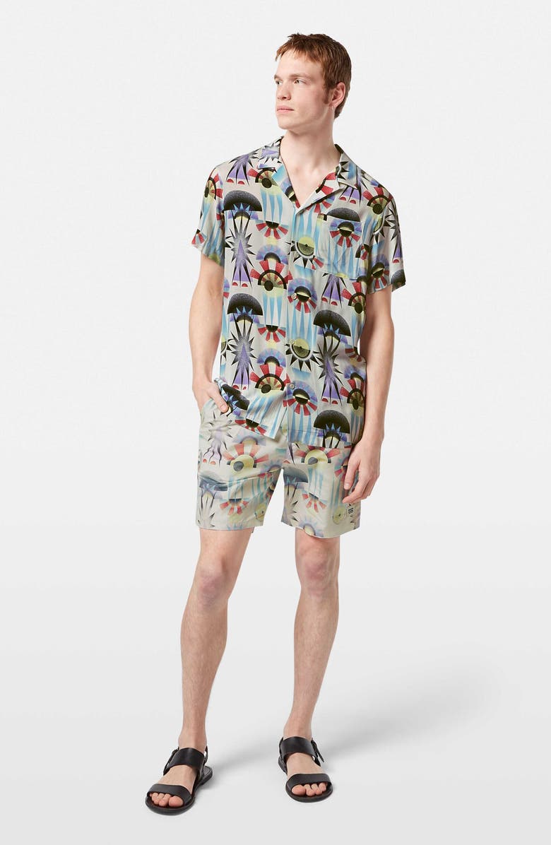 Scotch & Soda Relaxed Fit Print Short Sleeve Button-Up Shirt, Alternate, color, Luna Pier White