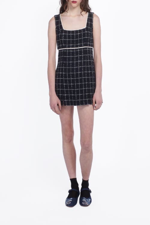 Anna Sui Windowpane Tweed Mini Dress In Denim Multi