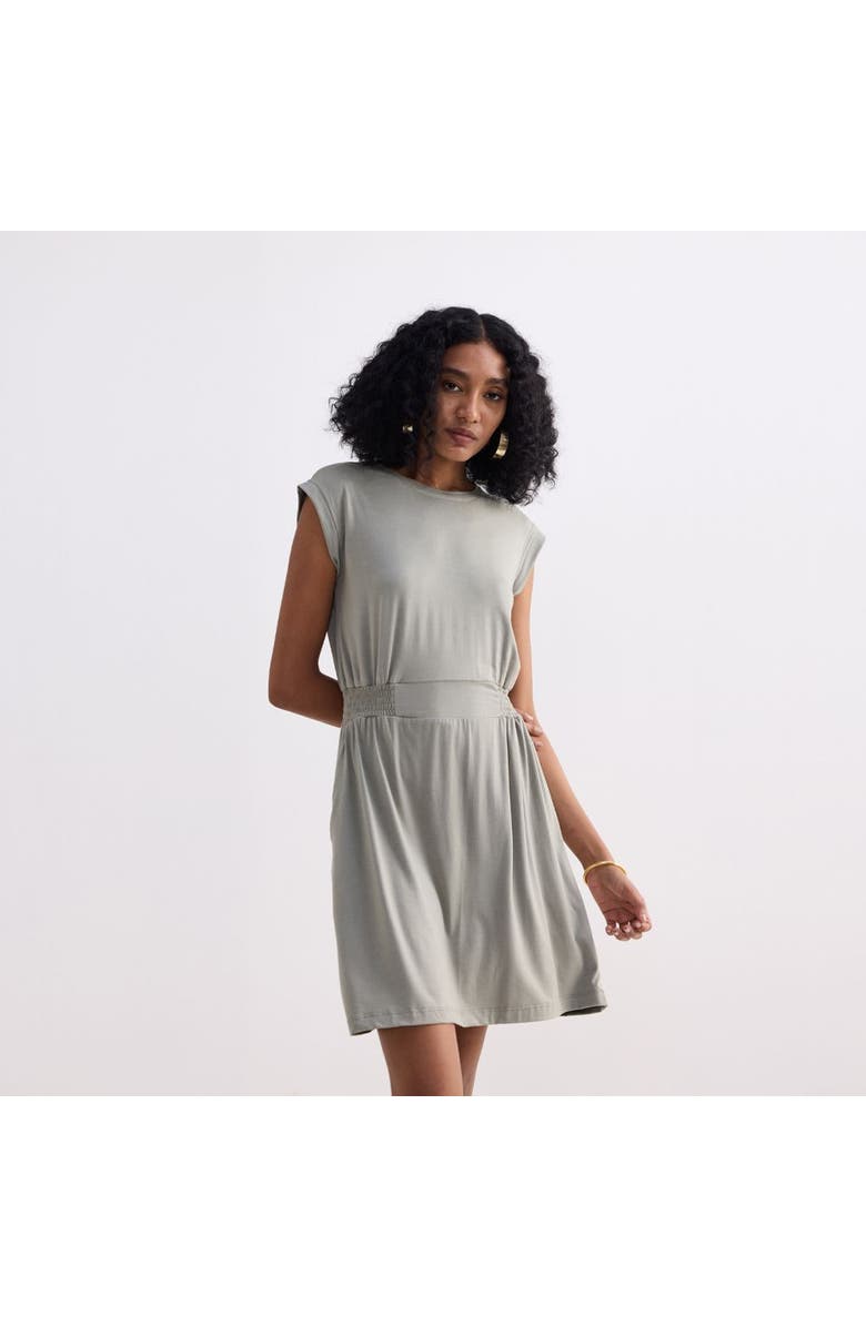 Reistor Short Dress With Smocking Side Detail, Alternate, color, Light Olive