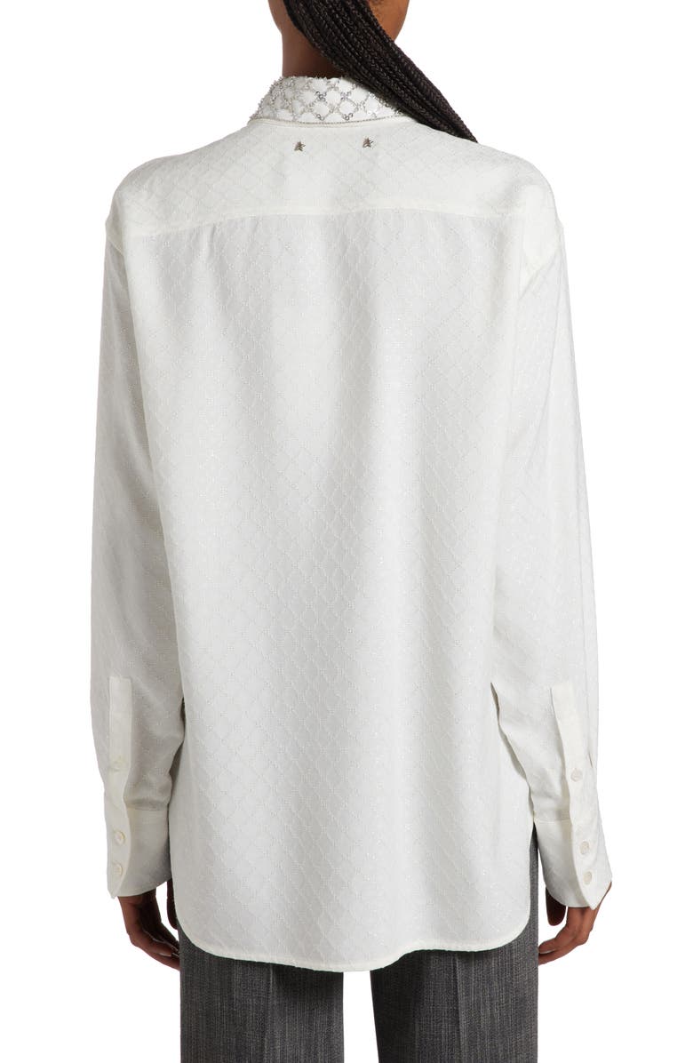 Golden Goose Crystal Embellished Jacquard Silk Blend Button-Up Shirt, Alternate, color, Heritage White