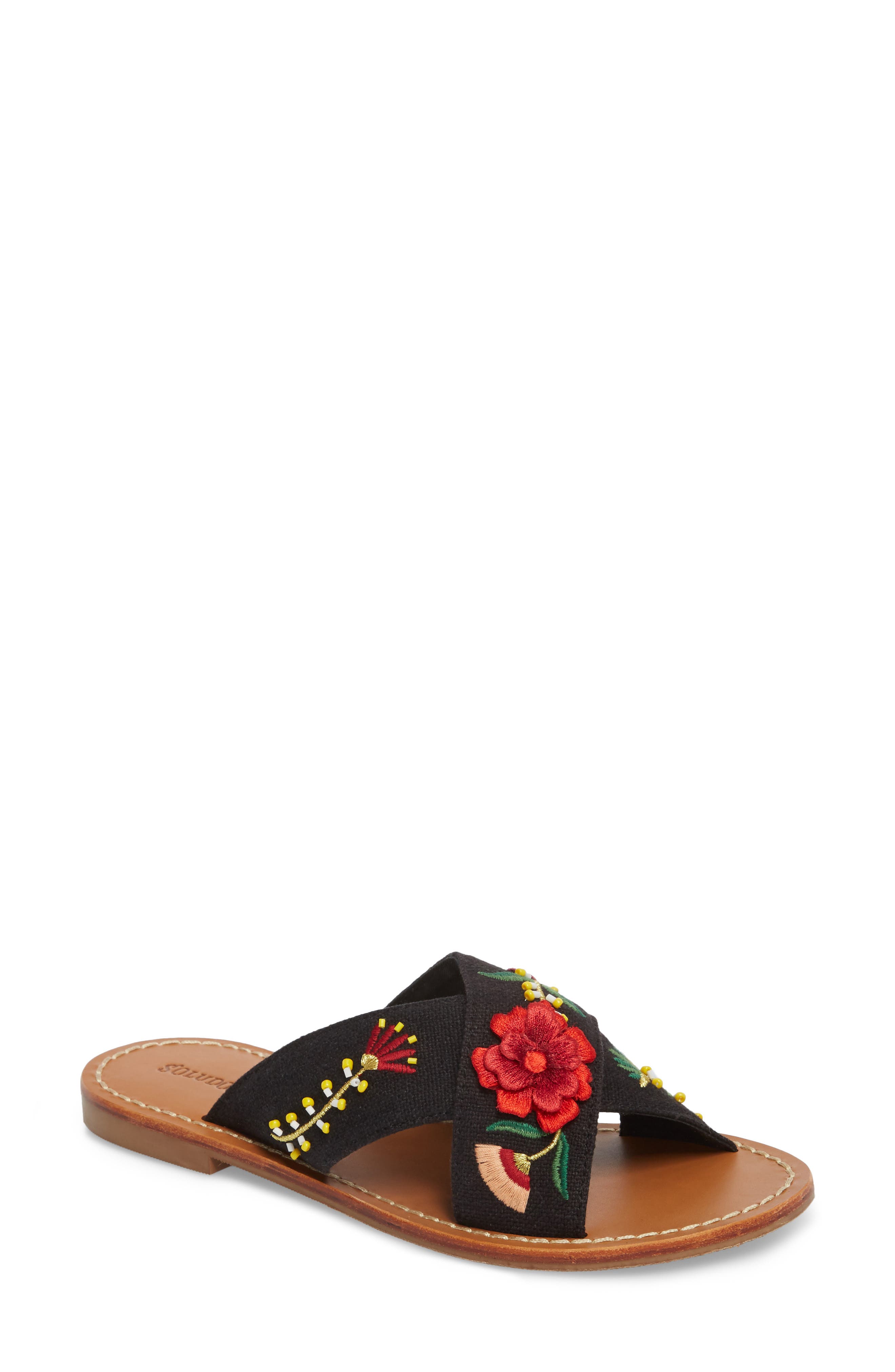 Embellished Floral Sandal, Main, color, BLACK