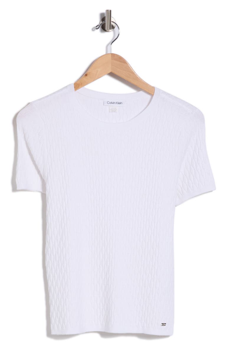 Textured Short Sleeve Sweater, Alternate, color, WHITE