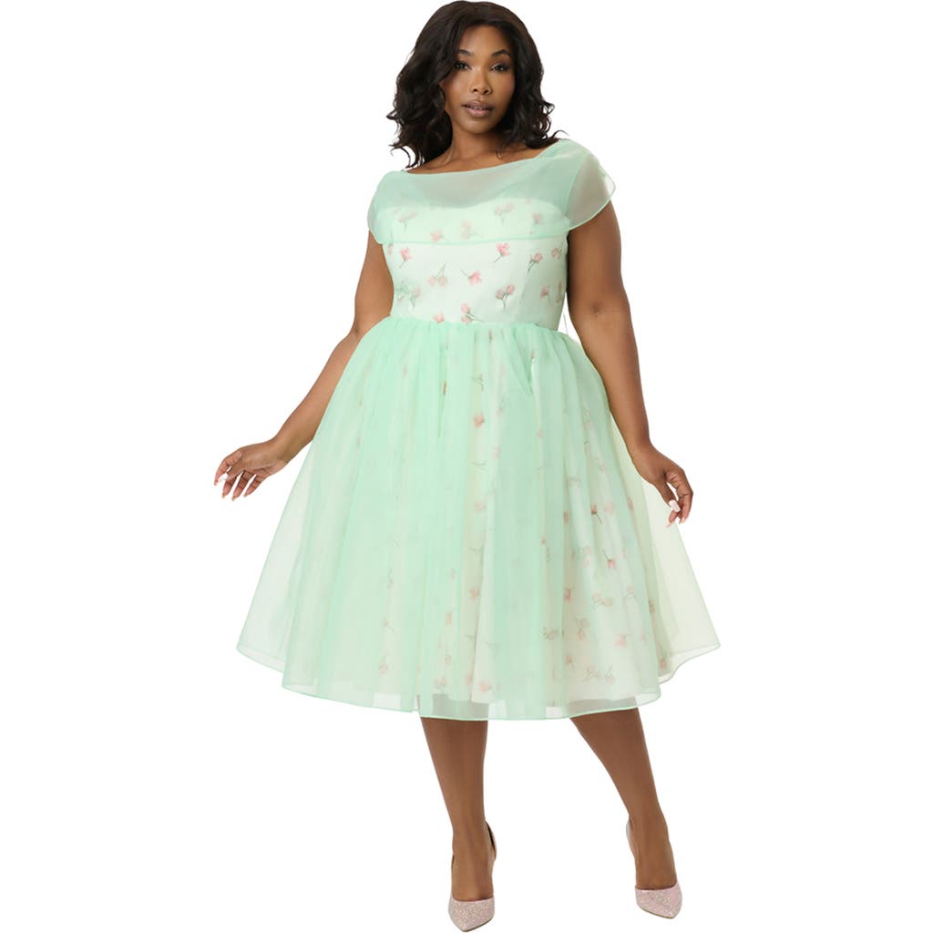 Shop Unique Vintage Plus Size 1960s Modern Art Swing Dress In Green Floral