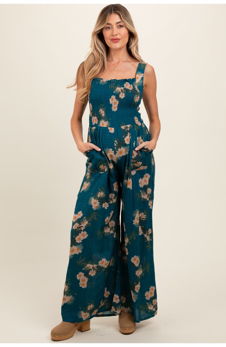 PinkBlush Floral Smocked Jumpsuit, Main, color, Dark Teal