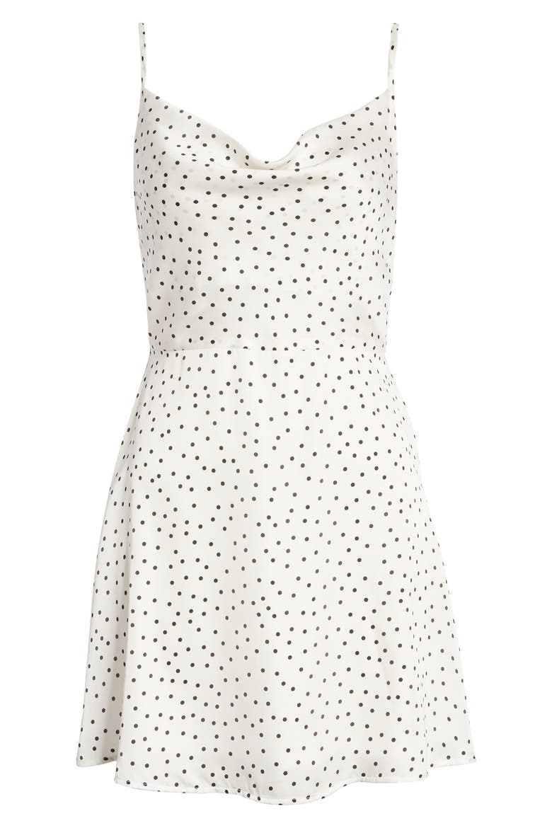 Spot in My Heart Cowl Neck Satin Minidress, Alternate, color, WHITE POLKA DOT