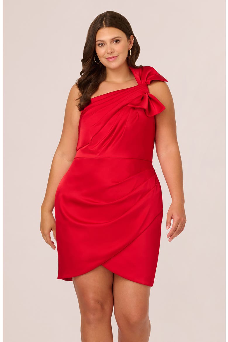 Bow One Shoulder Stretch Satin Sheath Dress, Alternate, color, HOT PEPPER