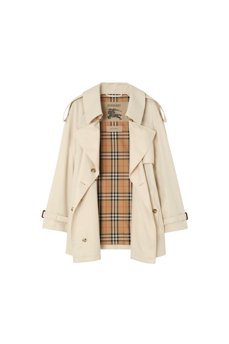 Short Tropical Gabardine Fitzrovia Trench Coat, Alternate, color, Stone beige