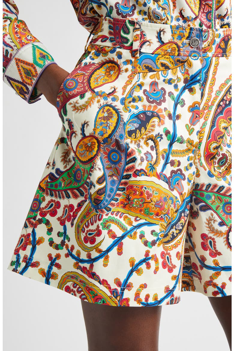 Paisley Pleated Stretch Cotton Bermuda Shorts, Alternate, color, PRINT ON WHITE BASE