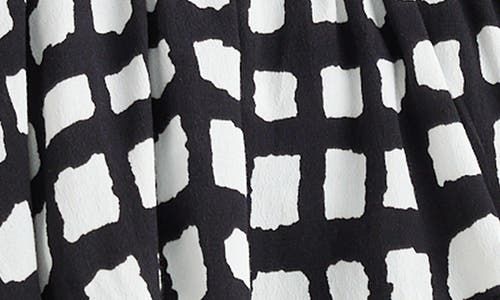 Brave + True Callie Windowpane Print Double Ruffle Mixed Media Top In White