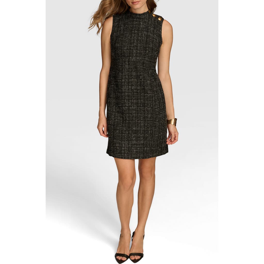 Donna Karan New York Button Detail Tweed Sheath Dress In Black