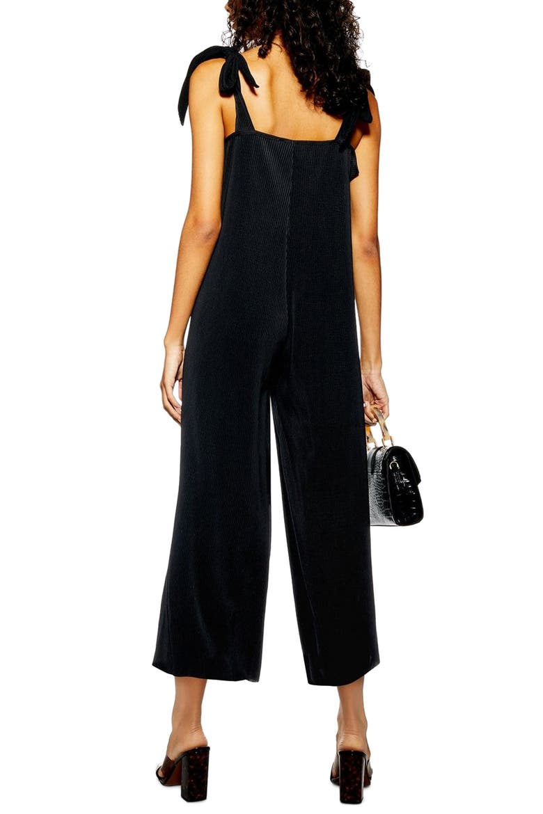 Tie Shoulder Crop Jumpsuit, Alternate, color, BLACK