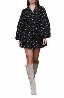 Avec Les Filles Embroidered Long Sleeve Babydoll Mini Shirtdress