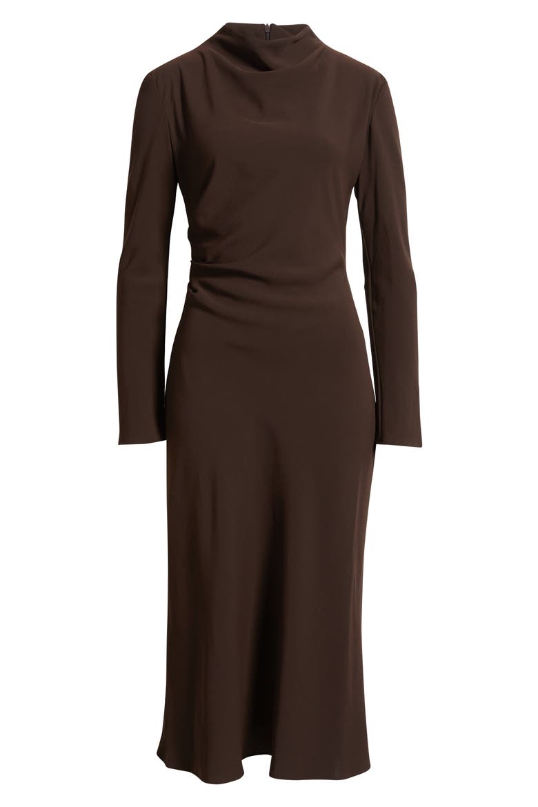 Caro Ruched Long Sleeve Midi Dress, Alternate, color, CHOCOLATE