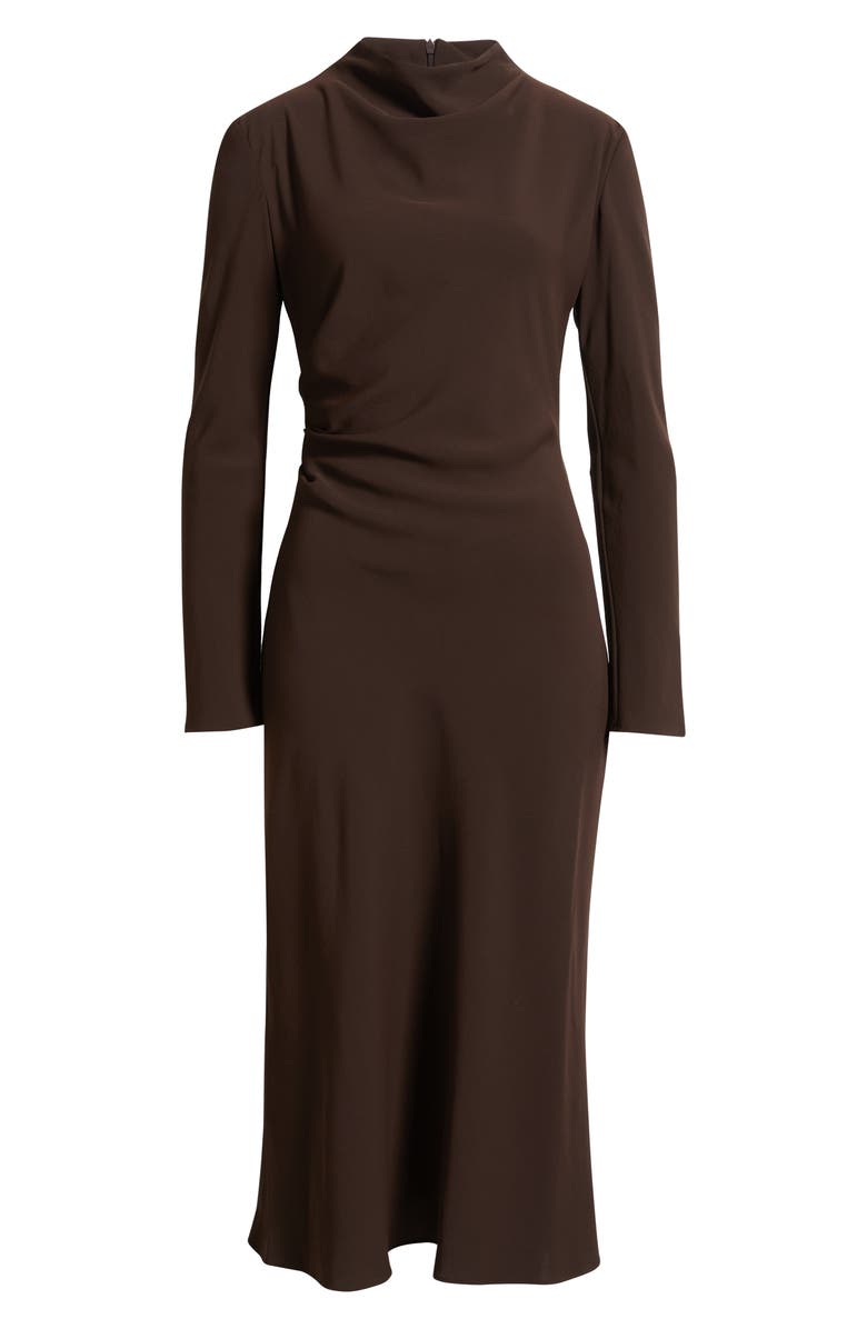 MANGO Caro Ruched Long Sleeve Midi Dress, Alternate, color, Chocolate