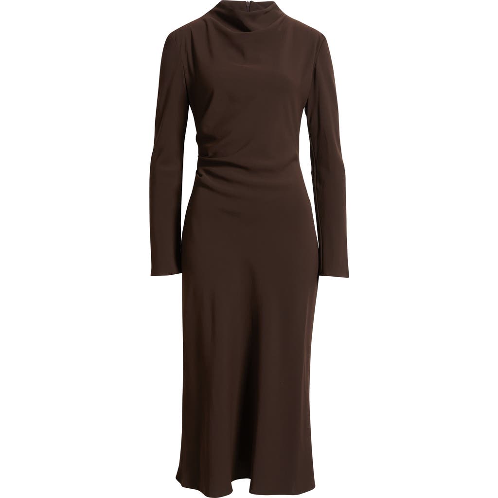 Mango Caro Ruched Long Sleeve Maxi Dress In Brown