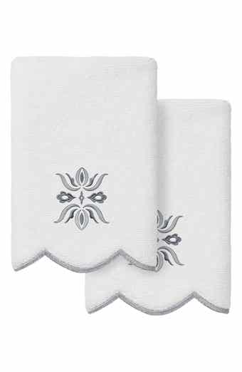 Flower Crest Embroidered Scallop 2-Piece Towel Set