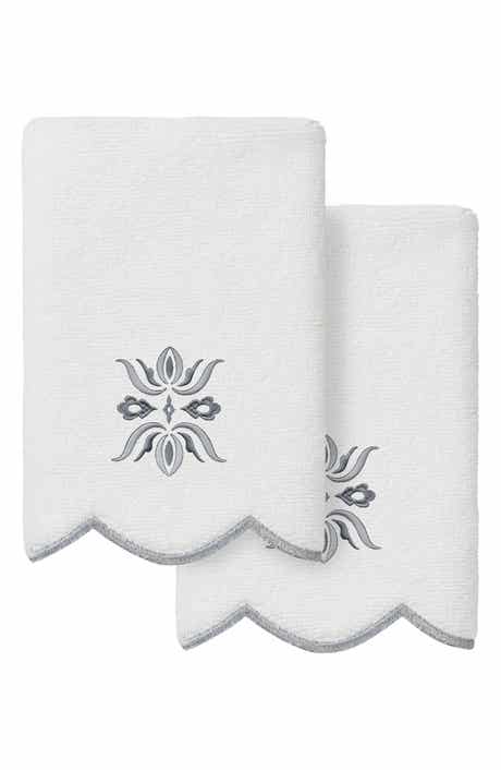 Flower Crest Embroidered Scallop 2-Piece Towel Set