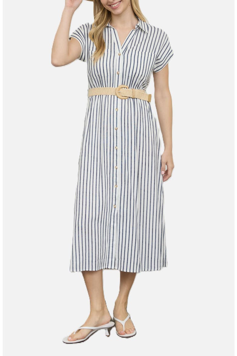 Stripe Belted Shirtdress, Main, color, NAVY