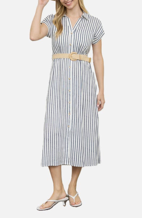 Stripe Belted Shirtdress