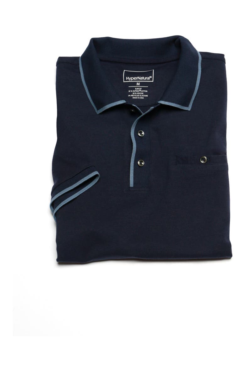 Oak Hill Slim Fit Tipped Cotton Blend Piqué Golf Polo, Alternate, color, MIDNIGHT NAVY