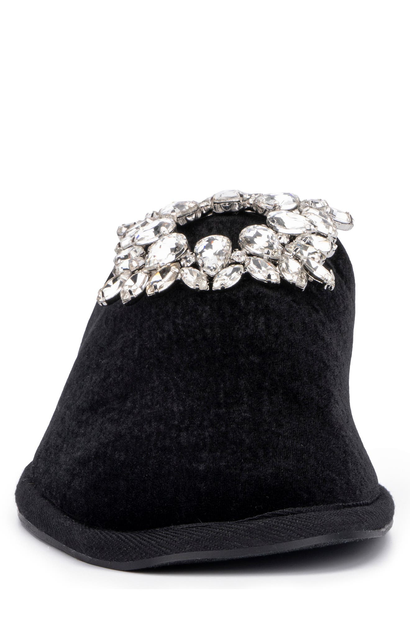 TORGEIS Pippa Rhinestone Embellished Velvet Slipper, Alternate, color, Black