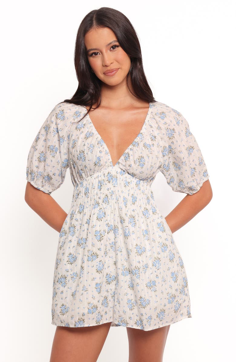 Petal & Pup Ashio Puff Sleeve Cotton Seersucker Romper, Alternate, color, Blue Floral