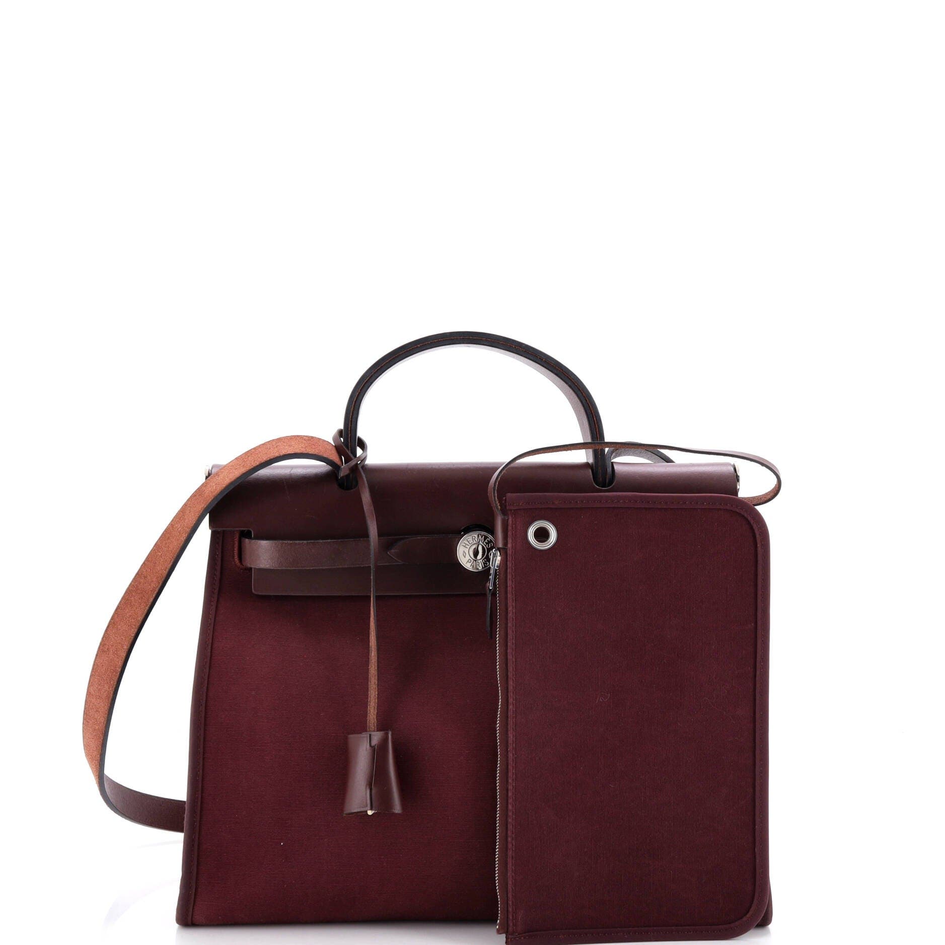 Pre-Owned Hermes Herbag Zip Leather and Toile 31, Alternate, color, Bordeaux