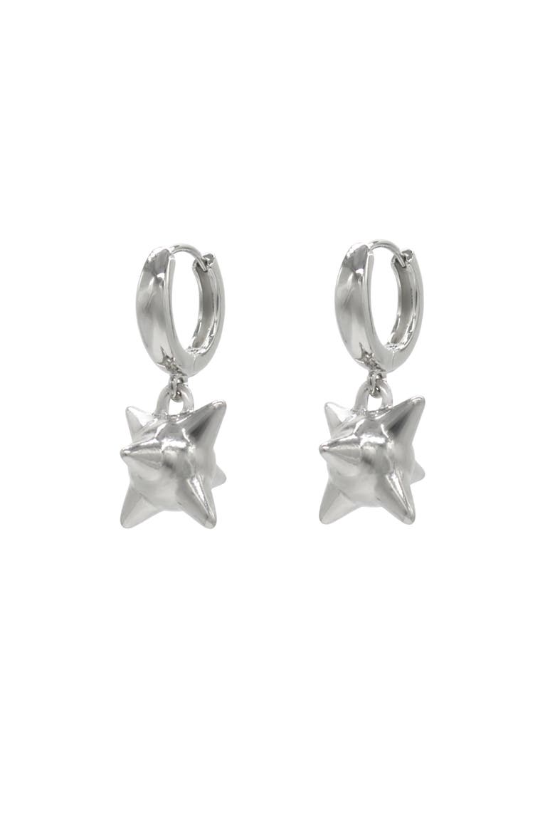 Steel Spiked Ball Huggie Earrings, Main, color, Silver