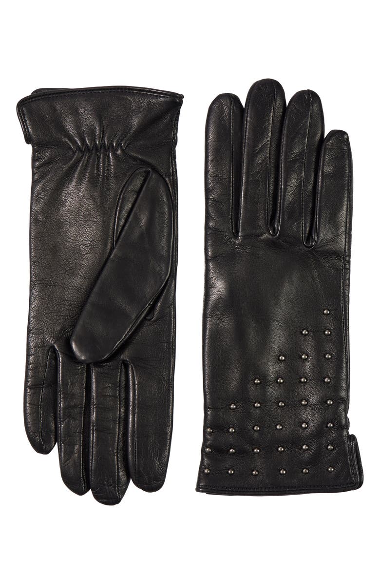 Bruno Magli Bias Studded Leather Gloves, Main, color,