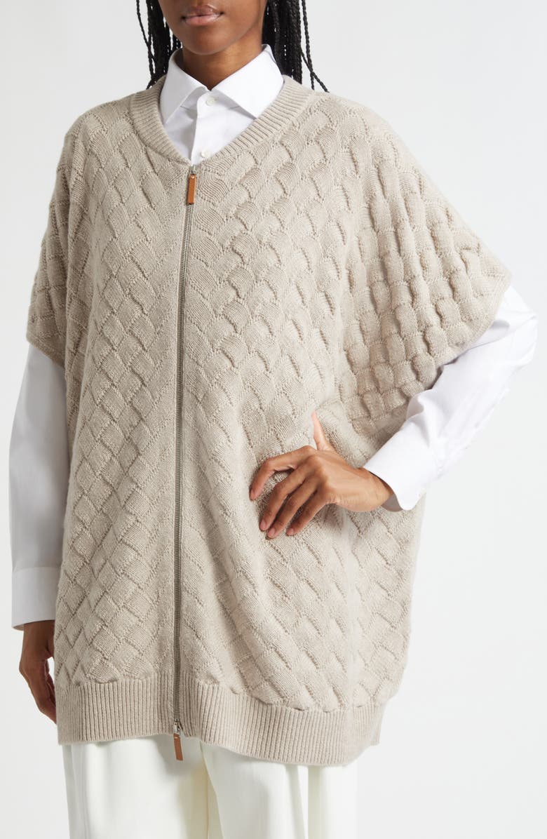 Lafayette 148 New York Basket Stitch Zip Poncho, Alternate, color, 