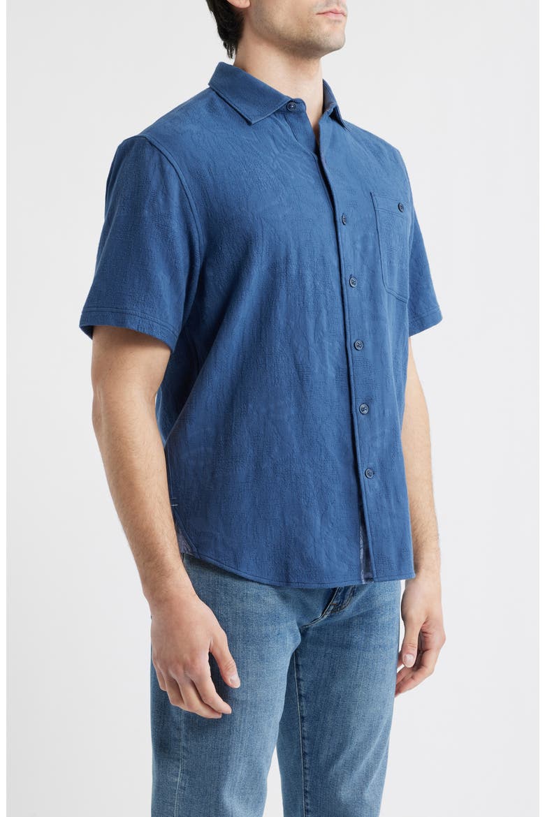 Breeze Island Short Sleeve Cotton Jacquard Button-Up Shirt, Alternate, color, BERING BLUE