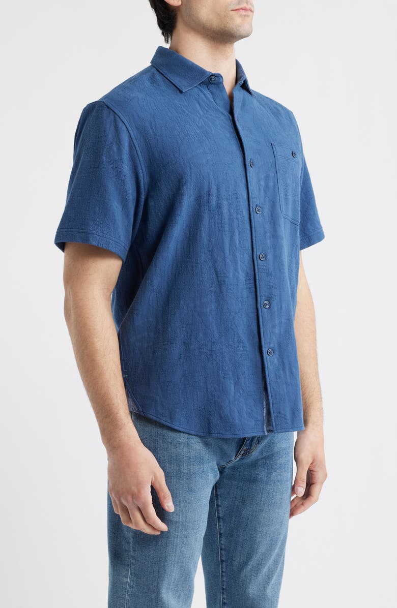 Tommy Bahama Breeze Island Short Sleeve Cotton Jacquard Button-Up Shirt, Alternate, color, Bering Blue