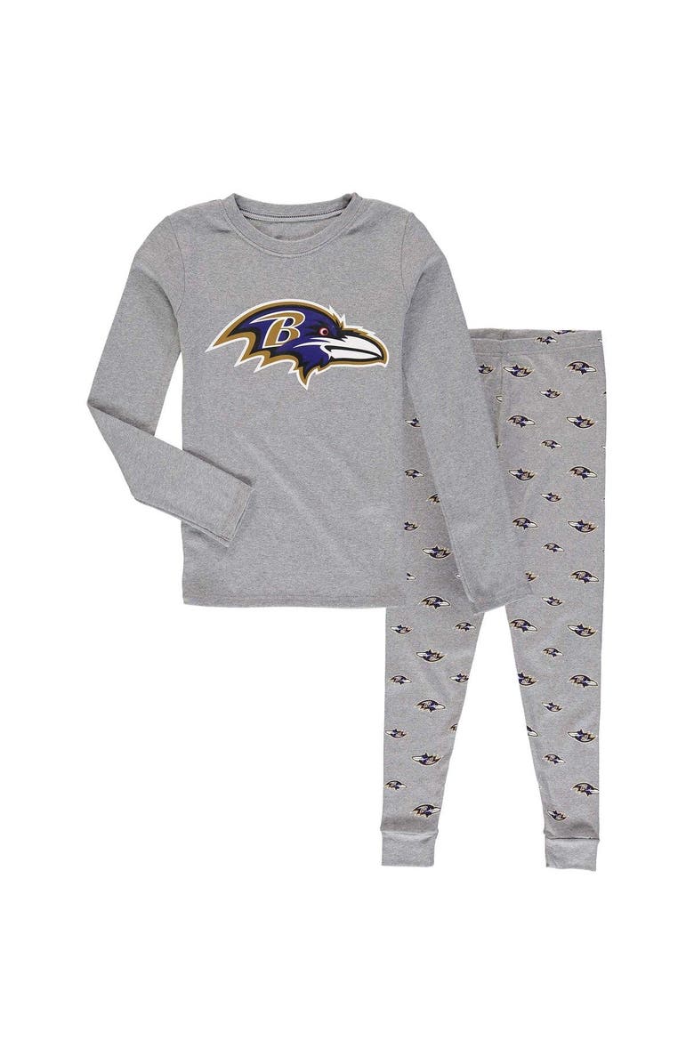 Outerstuff Preschool Heathered Gray Baltimore Ravens Long Sleeve T-Shirt & Pants Sleep Set, Main, color, 