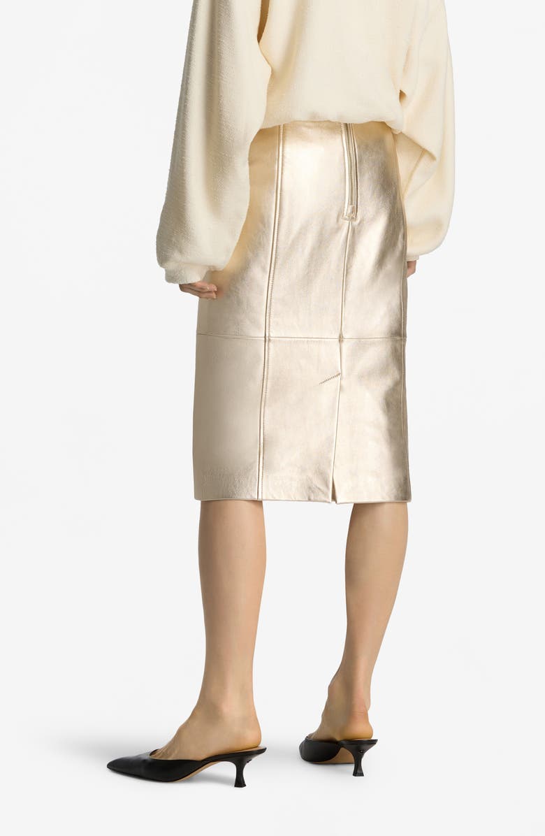 St. John Collection Metallic Leather Skirt, Alternate, color,