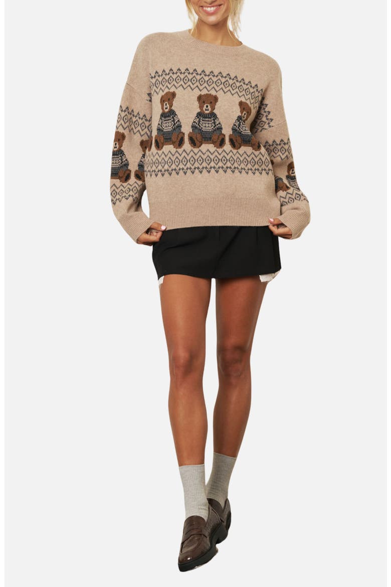 Teddy Bear Crewneck Sweater, Alternate, color, KHAKI