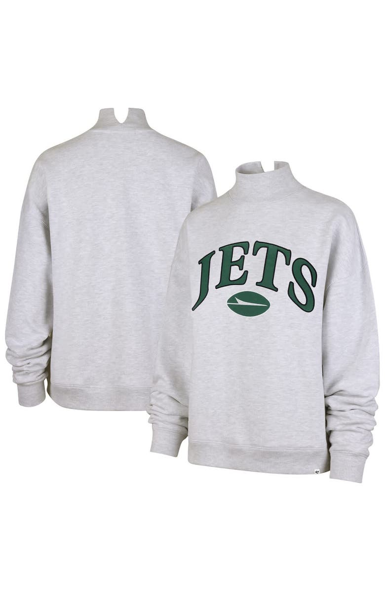 '47 Women's '47 Heather Gray New York Jets Vantage Mock Neck Pullover Sweatshirt, Main, color, Heather Gray