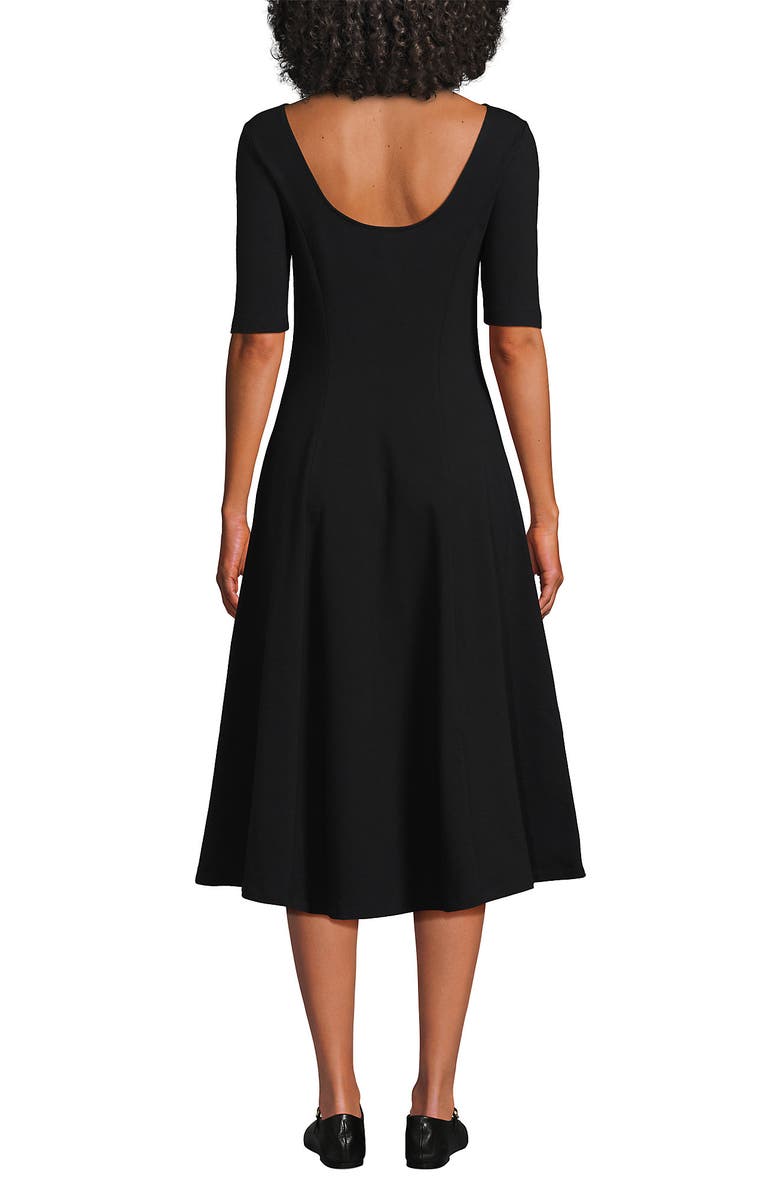 Lands' End Starfish Elbow Sleeve Midi Fit and Flare Dress, Alternate, color, Black