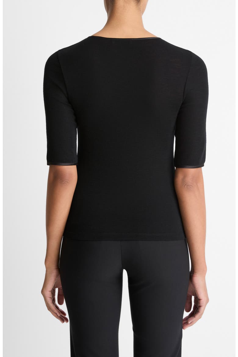 Satin Trim Wool Top, Alternate, color, BLACK