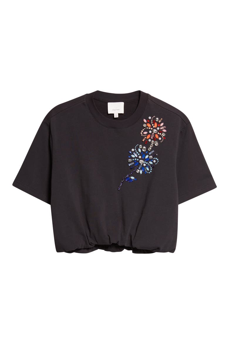 Davini Twilight Crystal & Bead Embellished Bubble Hem T-Shirt, Alternate, color, BLACK