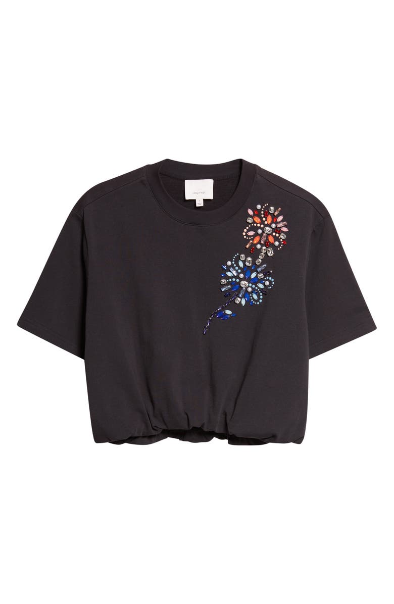 Cinq à Sept Davini Twilight Crystal & Bead Embellished Bubble Hem T-Shirt, Alternate, color, Black