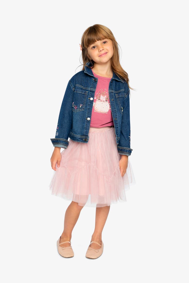 Soft Poetry Stretch Fabric Flower Embroidery Denim Jacket, Alternate, color, Light Blue Denim