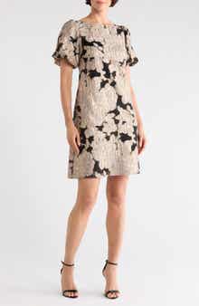 Lurex Jacquard Puff Sleeve Shift Dress
