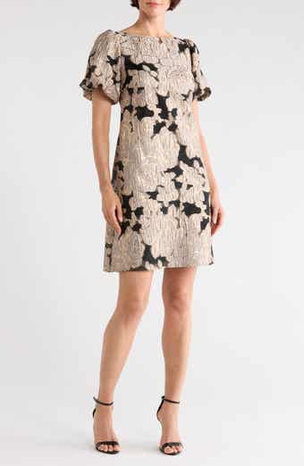 Lurex Jacquard Puff Sleeve Shift Dress