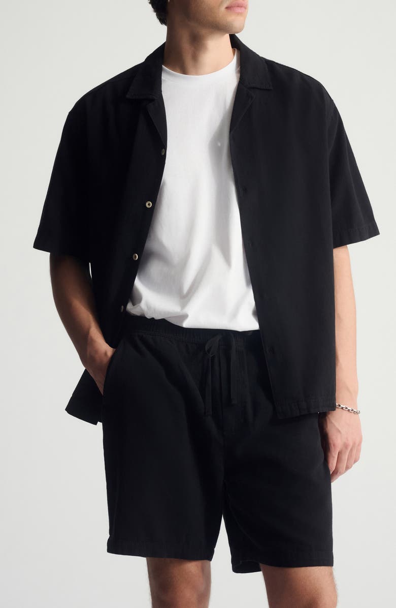 Brooklyn Industries Short Sleeve Cotton & Linen Button-Up Shirt, Main, color, Black