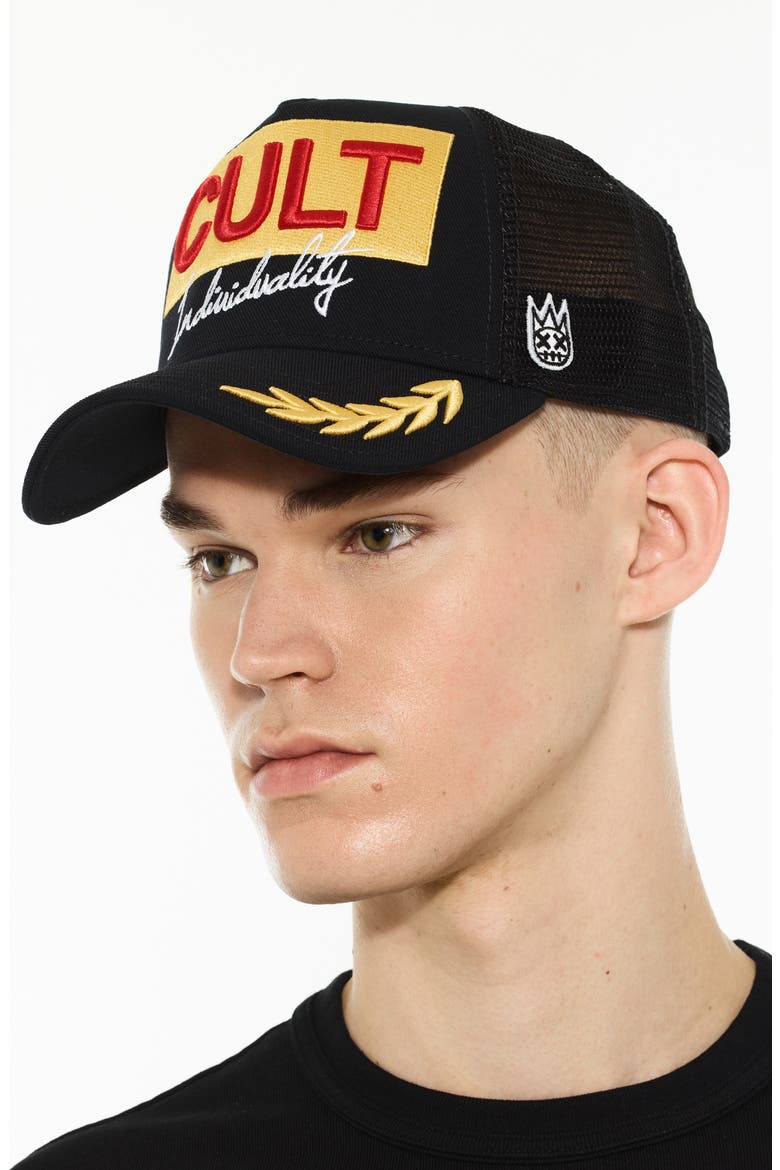 Logo Mesh Back Trucker Hat, Alternate, color, BLACK