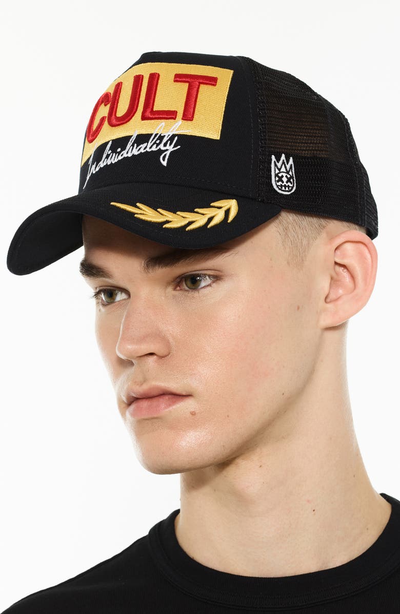 Cult of Individuality Logo Mesh Back Trucker Hat, Alternate, color, Black