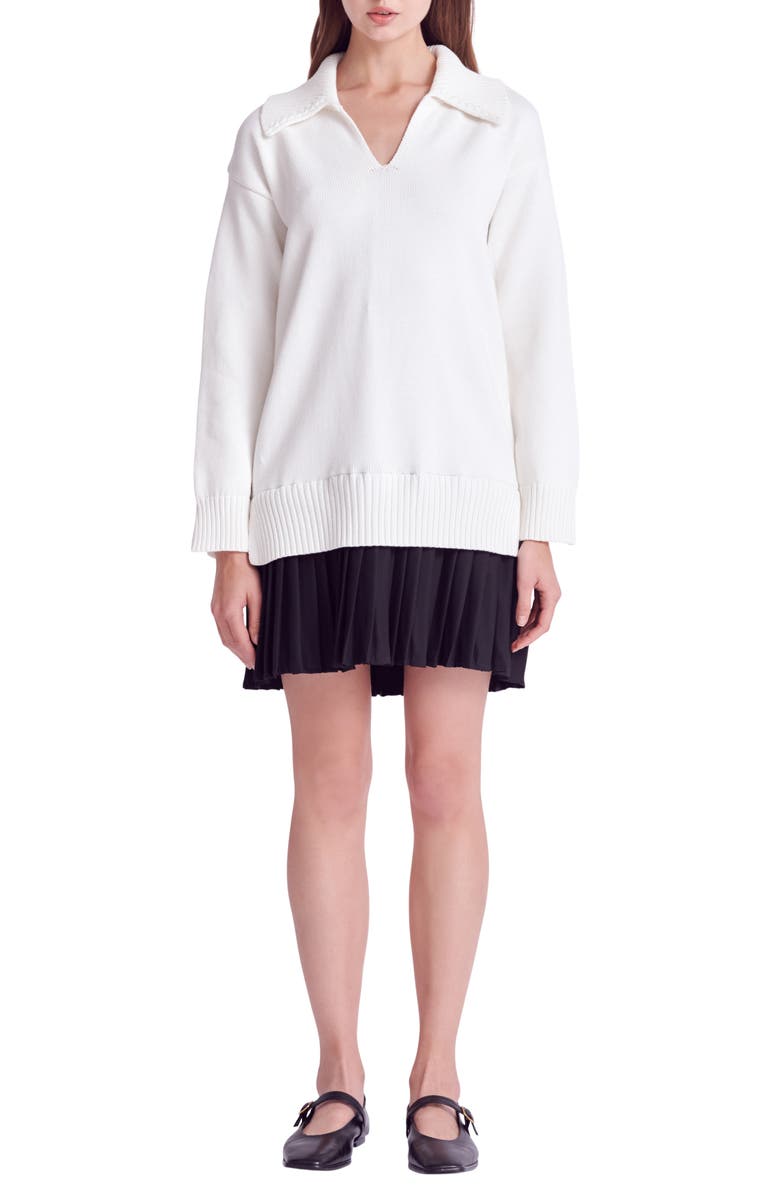 English Factory Mixed Media Pleated Minidress, Main, color, White/ Black