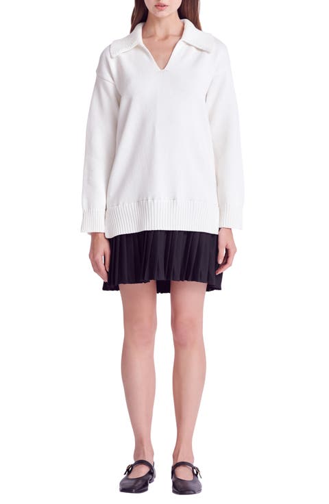 Mixed Media Pleated Minidress