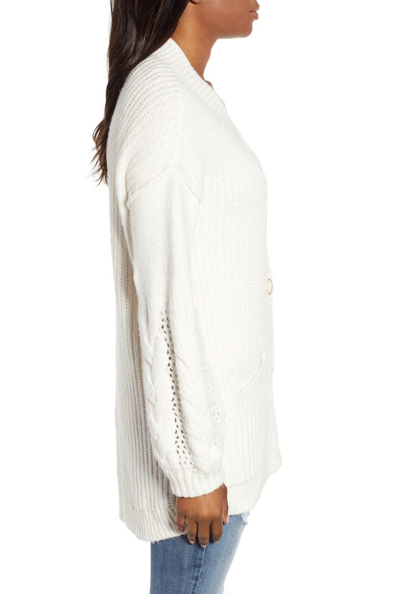 Cable Knit Sleeve Cardigan, Alternate, color, IVORY CLOUD