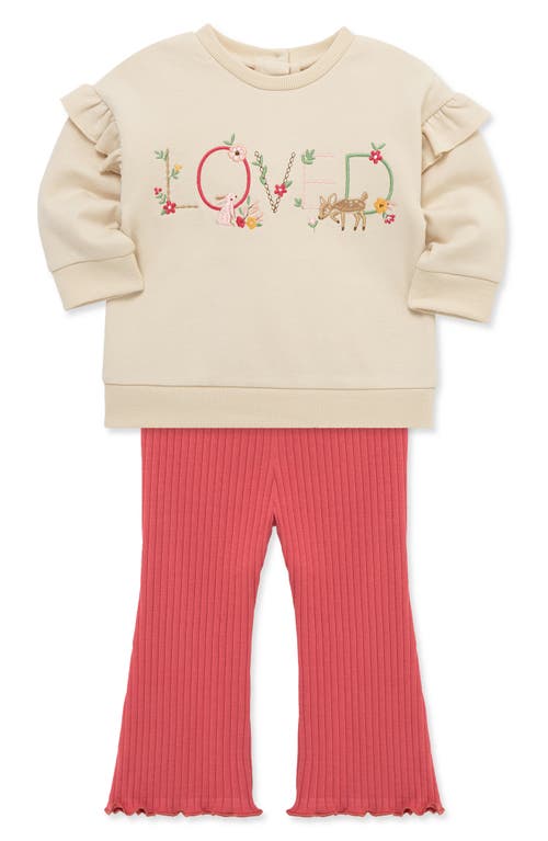 Little Me Loved Sweatshirt & Ribbed Leggings Set In Pink